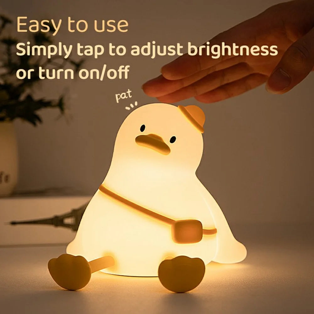 Cute Cartoon Duck Night Light Tap Control Silicone Bedside Lamp with Timer Desk Decor - 2