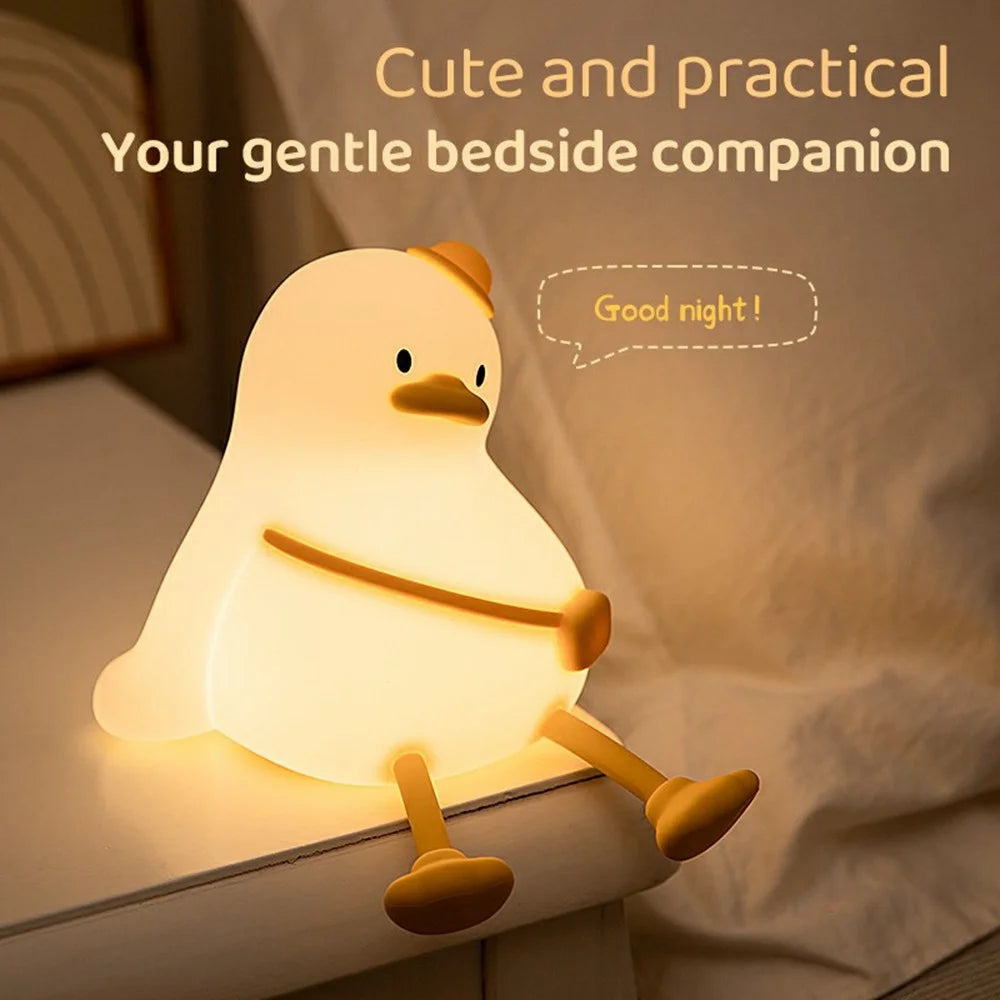Cute Cartoon Duck Night Light Tap Control Silicone Bedside Lamp with Timer Desk Decor - 3