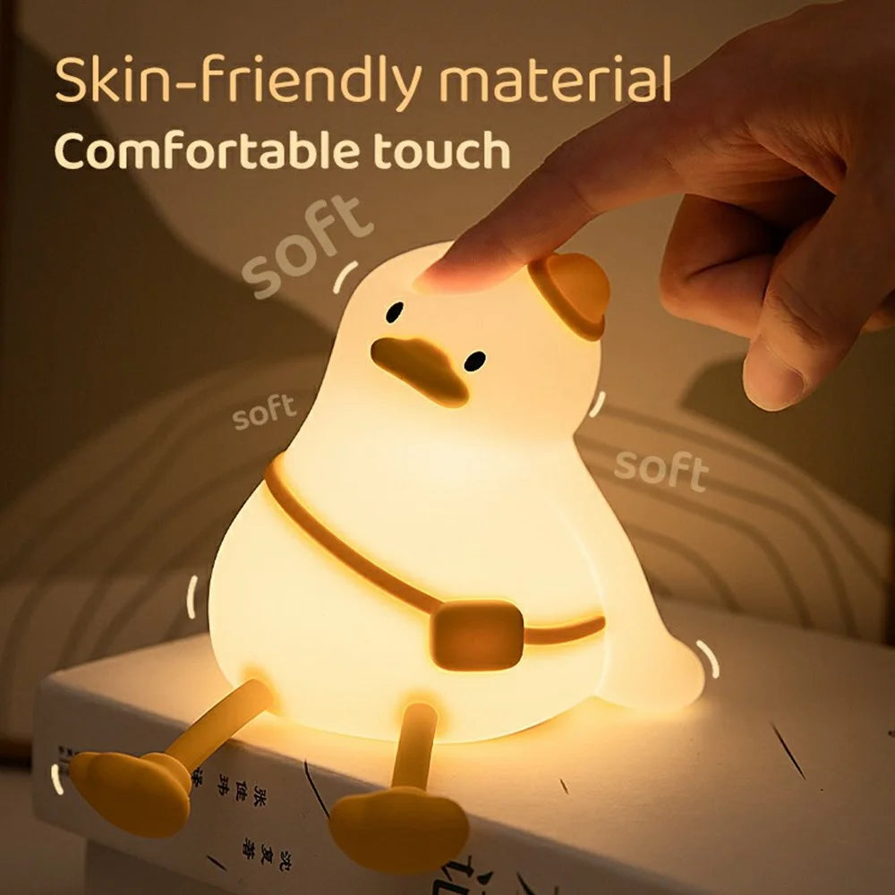 Cute Cartoon Duck Night Light Tap Control Silicone Bedside Lamp with Timer Desk Decor - 4
