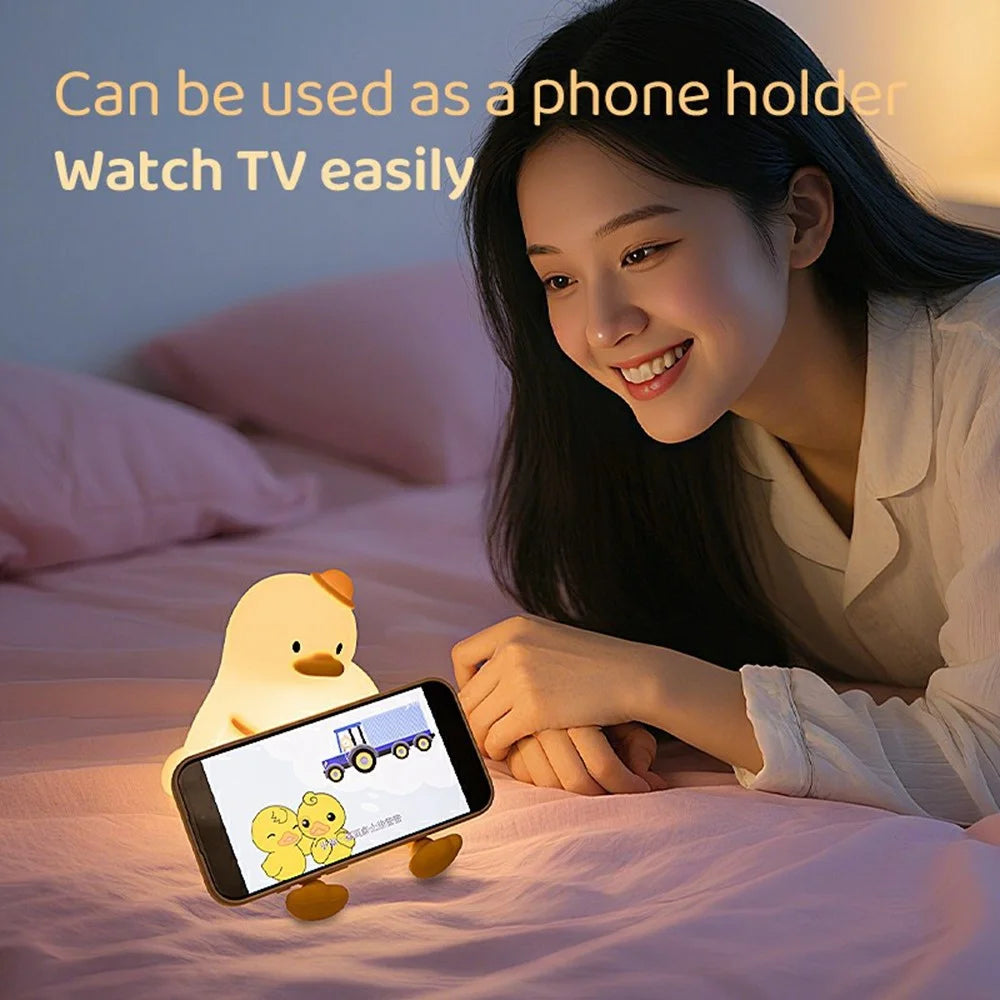 Cute Cartoon Duck Night Light Tap Control Silicone Bedside Lamp with Timer Desk Decor - 5