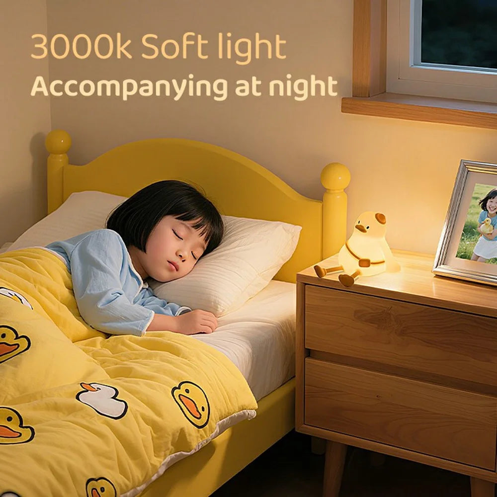 Cute Cartoon Duck Night Light Tap Control Silicone Bedside Lamp with Timer Desk Decor - 6