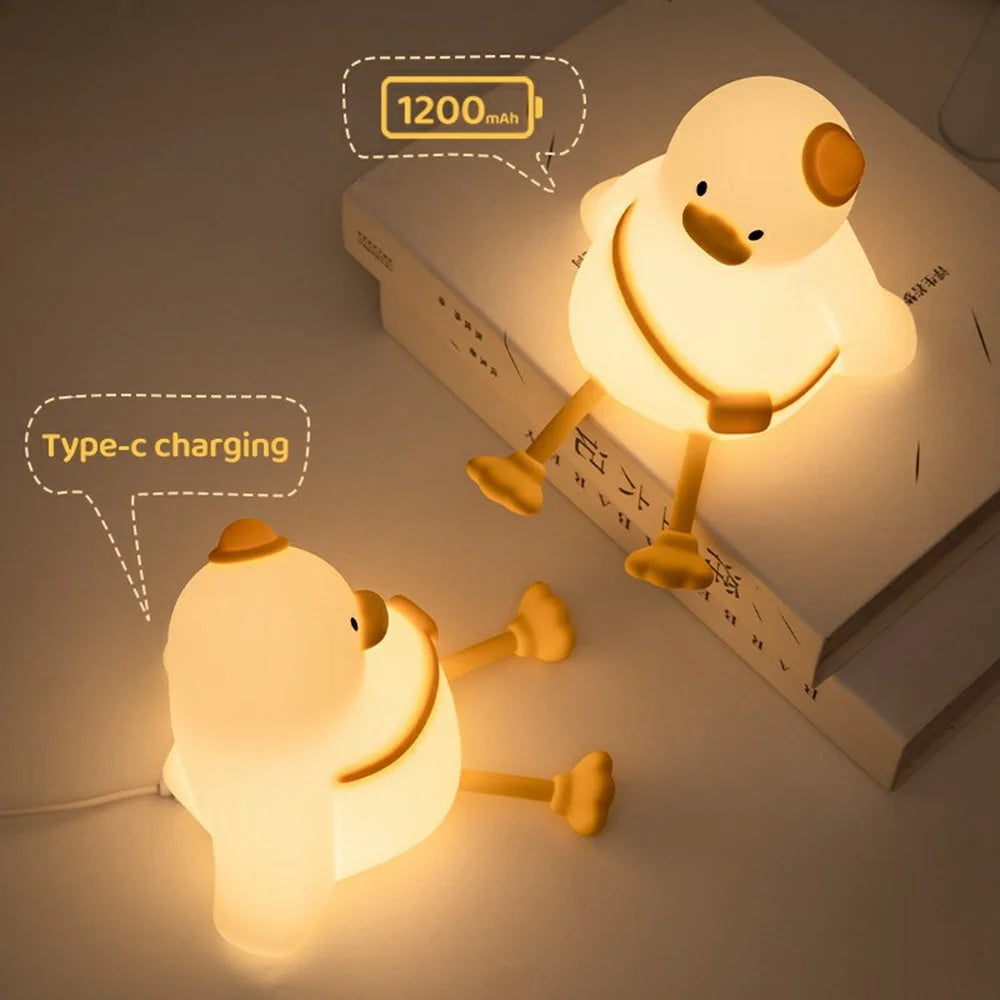 Cute Cartoon Duck Night Light Tap Control Silicone Bedside Lamp with Timer Desk Decor - 7