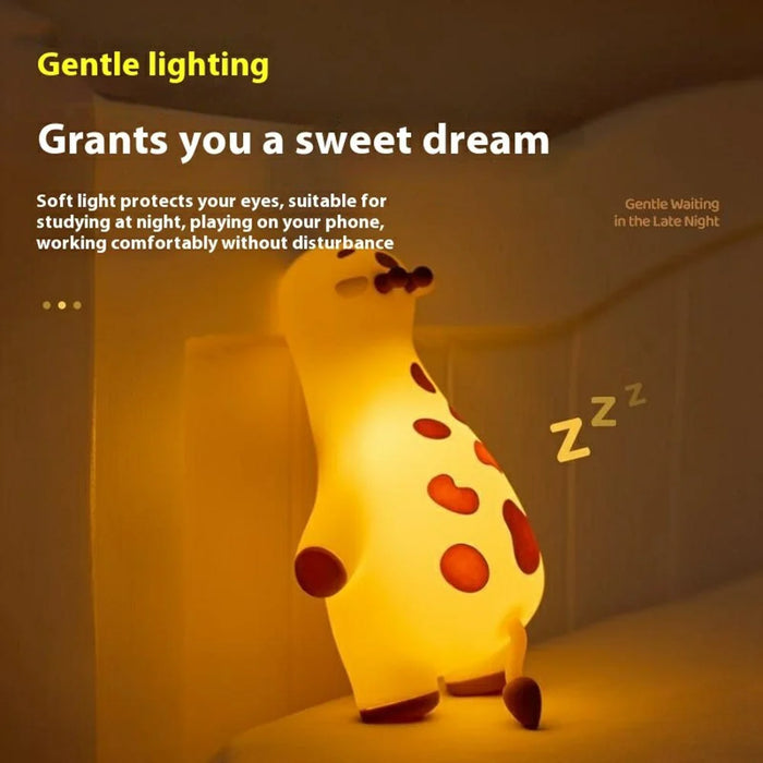 Cute Cartoon Giraffe Night Light Tap Control Silicone Bedside Lamp with Timer Desk Decor - 3