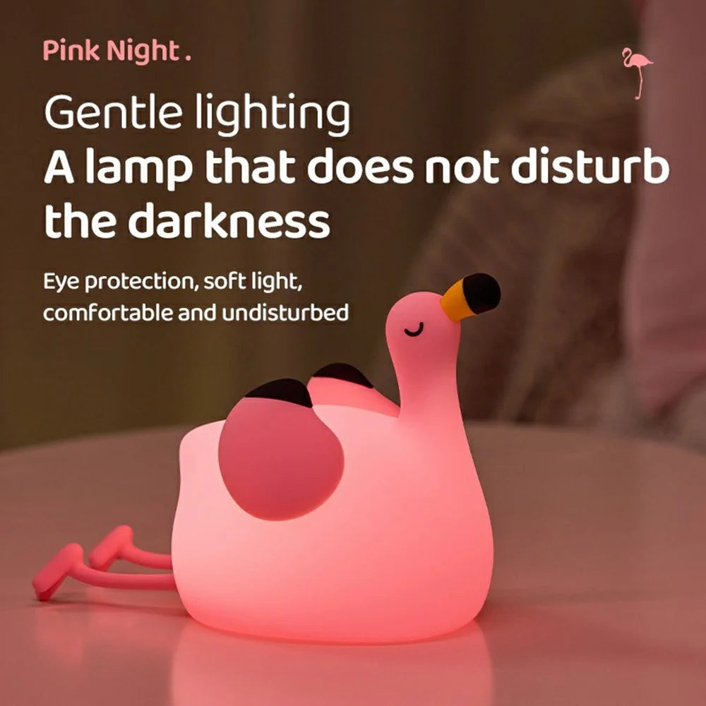 Pink Bird Night Light Tap Control Silicone Bedside Lamp with Timer Desk Decor Stress Relief Toy - 3
