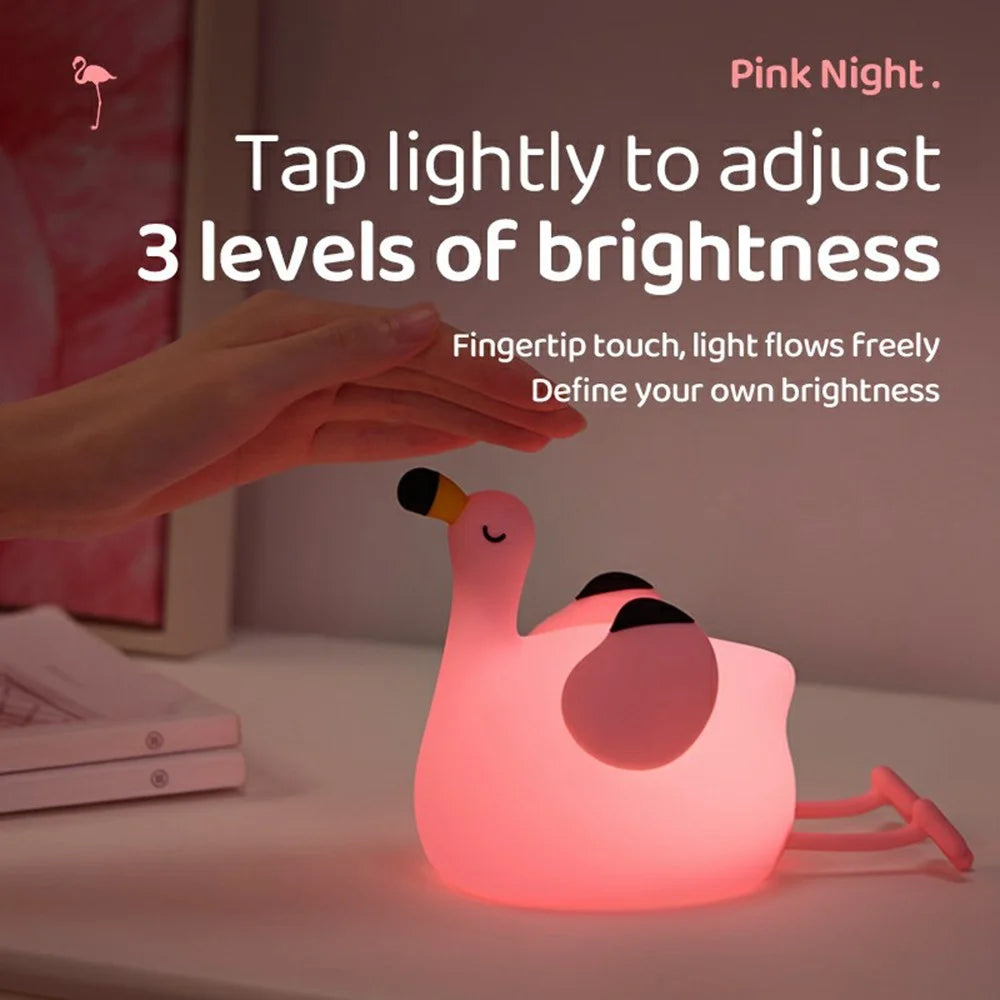 Pink Bird Night Light Tap Control Silicone Bedside Lamp with Timer Desk Decor Stress Relief Toy - 4