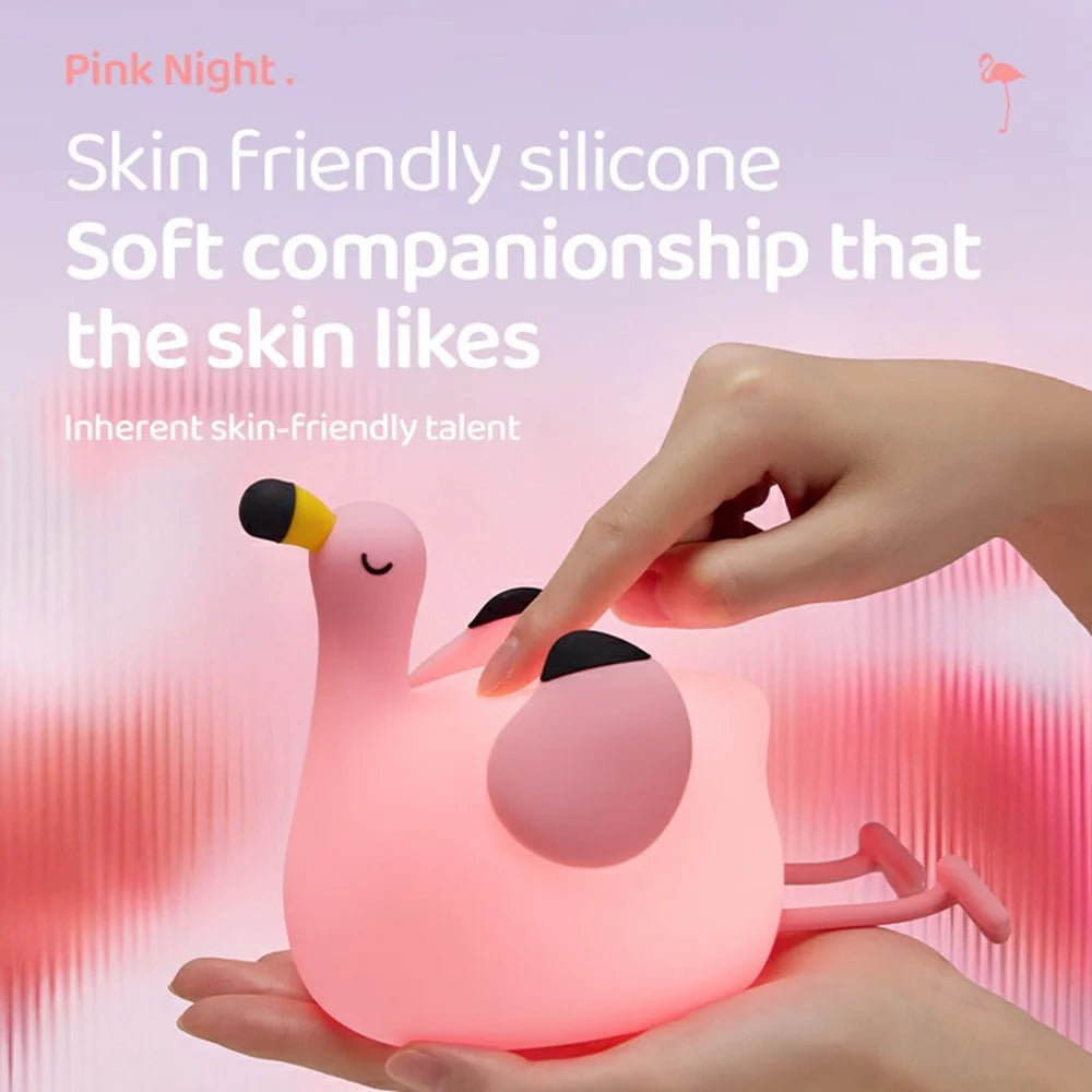 Pink Bird Night Light Tap Control Silicone Bedside Lamp with Timer Desk Decor Stress Relief Toy - 5