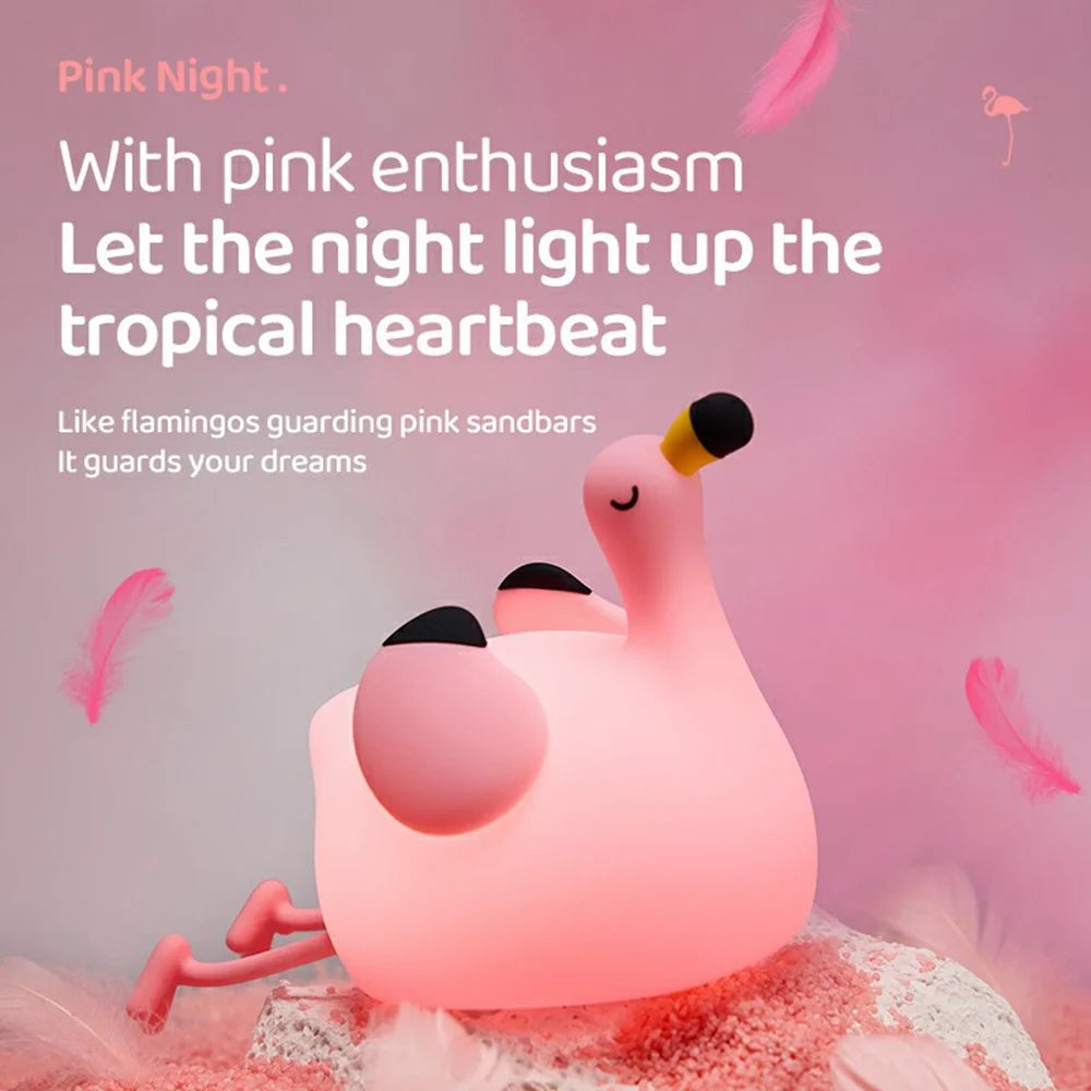 Pink Bird Night Light Tap Control Silicone Bedside Lamp with Timer Desk Decor Stress Relief Toy - 7