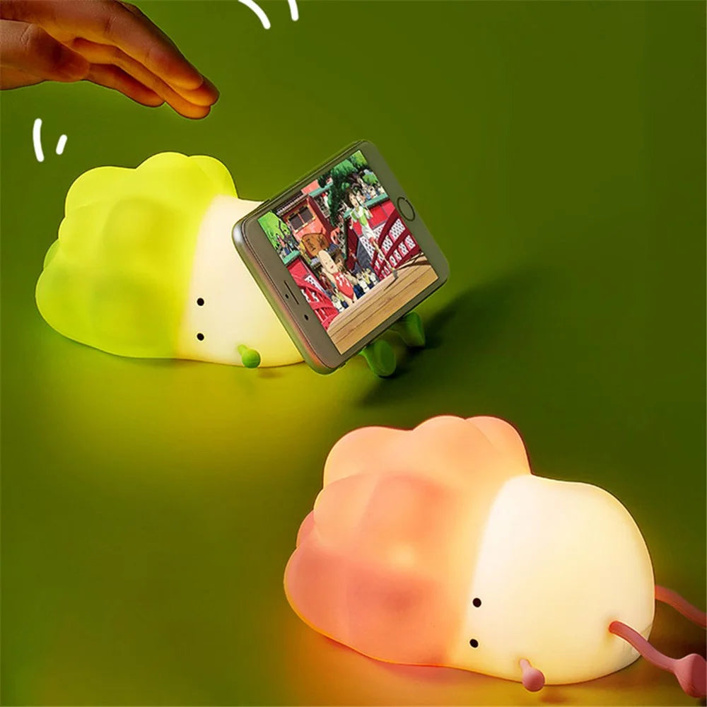 K-1110 Cute Cabbage Shape Night Light Soft Silicone Stress Relief Hand Toy LED Lamp with Phone Holder Stand and Timer Function - Green - 2