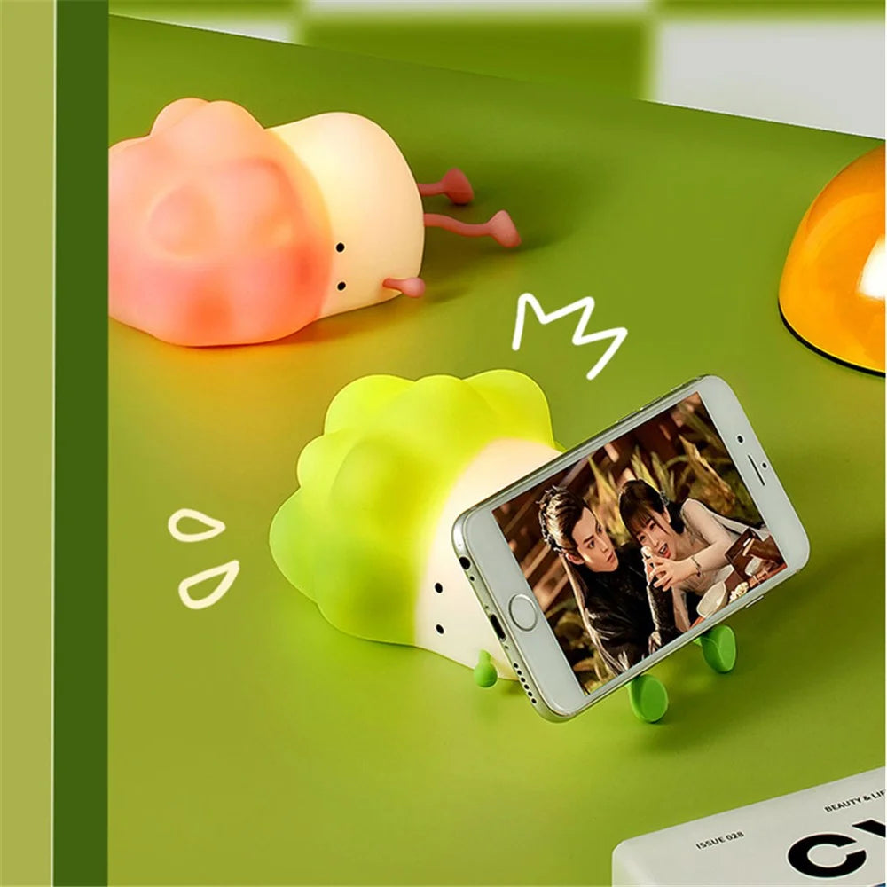 K-1110 Cute Cabbage Shape Night Light Soft Silicone Stress Relief Hand Toy LED Lamp with Phone Holder Stand and Timer Function - Green - 5