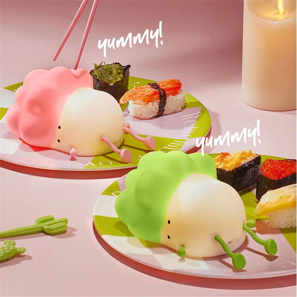 K-1110 Cute Cabbage Shape Night Light Soft Silicone Stress Relief Hand Toy LED Lamp with Phone Holder Stand and Timer Function - Green - 7