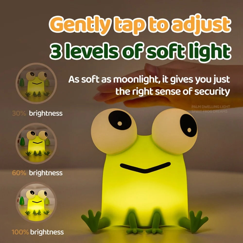 Frog Night Light USB Rechargeable 3 Brightness Levels Kids Bedroom Nursery Soft Silicone Bedside Lamp - 5