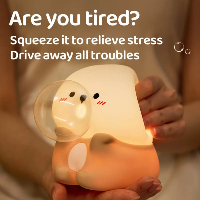A066 Otter Bubble Blowing Night Light Baby Squishy Adorable Silicone Lamp - 3