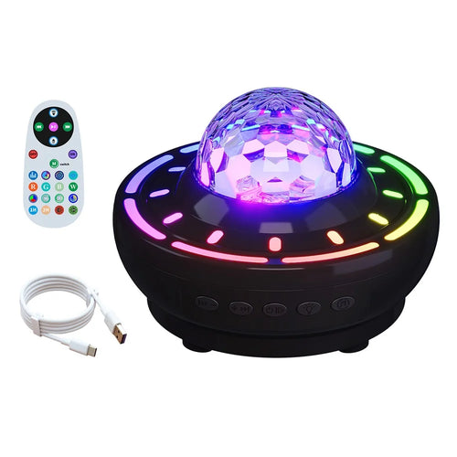 SSL001-C USB Rechargeable Starry Sky Projector Night Light Bluetooth-compatible Speaker RGB Atmosphere Lamp with Remote - Black - 1