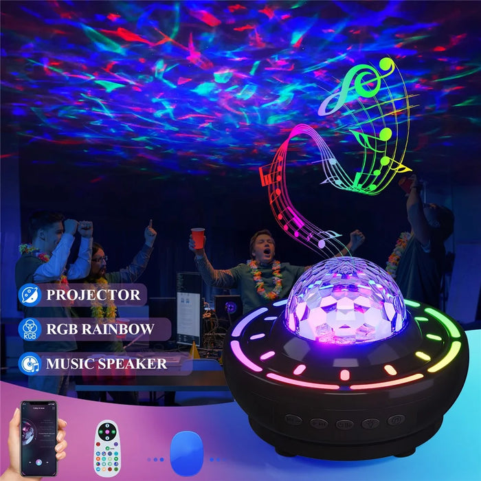 SSL001-C USB Rechargeable Starry Sky Projector Night Light Bluetooth-compatible Speaker RGB Atmosphere Lamp with Remote - Black - 4