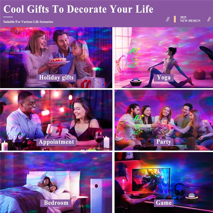 SSL001-C USB Rechargeable Starry Sky Projector Night Light Bluetooth-compatible Speaker RGB Atmosphere Lamp with Remote - Black - 6