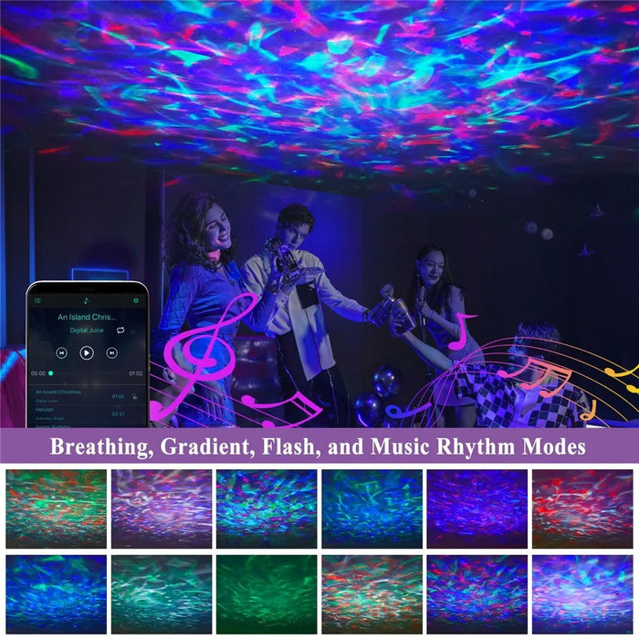 SSL001-C USB Rechargeable Starry Sky Projector Night Light Bluetooth-compatible Speaker RGB Atmosphere Lamp with Remote - Black - 7