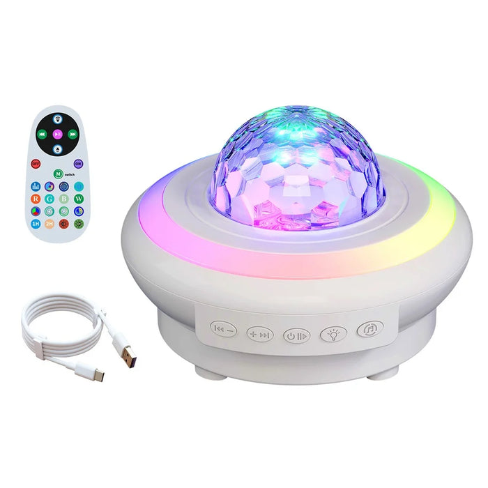 SSL002-C USB Rechargeable Star Projector Night Light RGB Atmosphere Lamp Bluetooth-compatible Speaker with Remote - White - 1