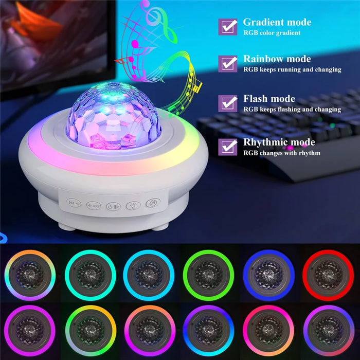SSL002-C USB Rechargeable Star Projector Night Light RGB Atmosphere Lamp Bluetooth-compatible Speaker with Remote - White - 3