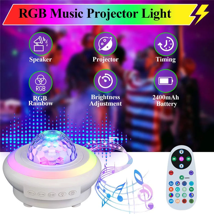 SSL002-C USB Rechargeable Star Projector Night Light RGB Atmosphere Lamp Bluetooth-compatible Speaker with Remote - White - 4
