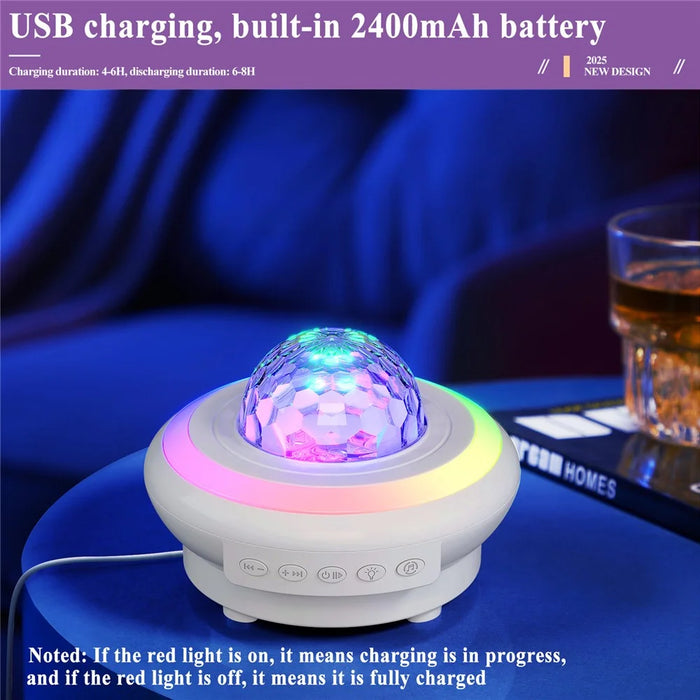 SSL002-C USB Rechargeable Star Projector Night Light RGB Atmosphere Lamp Bluetooth-compatible Speaker with Remote - White - 7