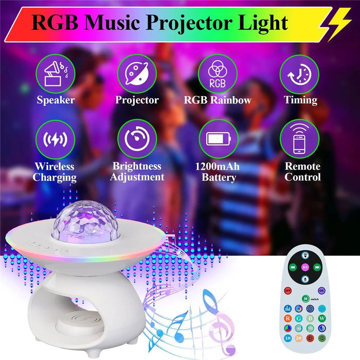 TCSP-001-C USB Rechargeable Table Lamp Phone Wireless Charger Bluetooth-compatible Speaker Starry Sky Projection Night Light - White - 2