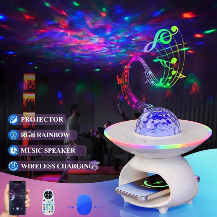 TCSP-001-C USB Rechargeable Table Lamp Phone Wireless Charger Bluetooth-compatible Speaker Starry Sky Projection Night Light - White - 3