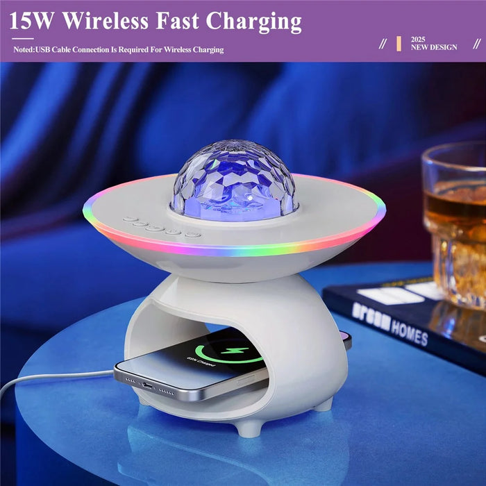 TCSP-001-C USB Rechargeable Table Lamp Phone Wireless Charger Bluetooth-compatible Speaker Starry Sky Projection Night Light - White - 6