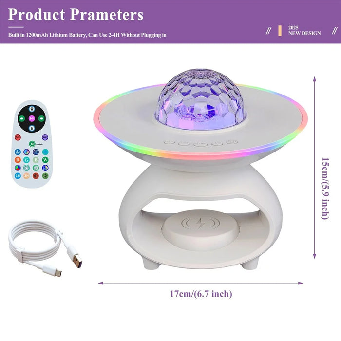 TCSP-001-C USB Rechargeable Table Lamp Phone Wireless Charger Bluetooth-compatible Speaker Starry Sky Projection Night Light - White - 7