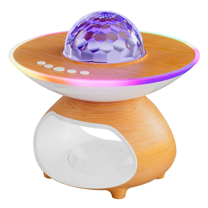 TCSP-001-WC USB Rechargeable Wood Grain Starry Sky Projection Night Light Bluetooth-compatible Speaker Phone Wireless Charger - Wood Color - 1