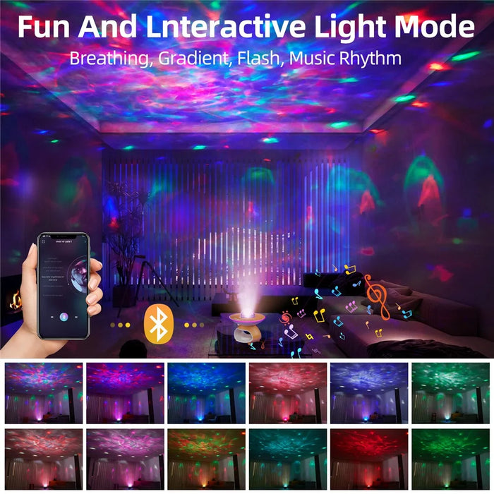 TCSP-001-WC USB Rechargeable Wood Grain Starry Sky Projection Night Light Bluetooth-compatible Speaker Phone Wireless Charger - Wood Color - 3
