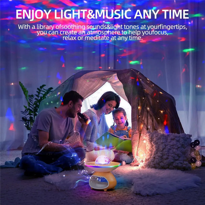 TCSP-001-WC USB Rechargeable Wood Grain Starry Sky Projection Night Light Bluetooth-compatible Speaker Phone Wireless Charger - Wood Color - 4