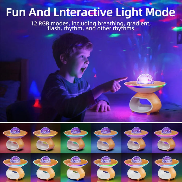TCSP-001-WC USB Rechargeable Wood Grain Starry Sky Projection Night Light Bluetooth-compatible Speaker Phone Wireless Charger - Wood Color - 5