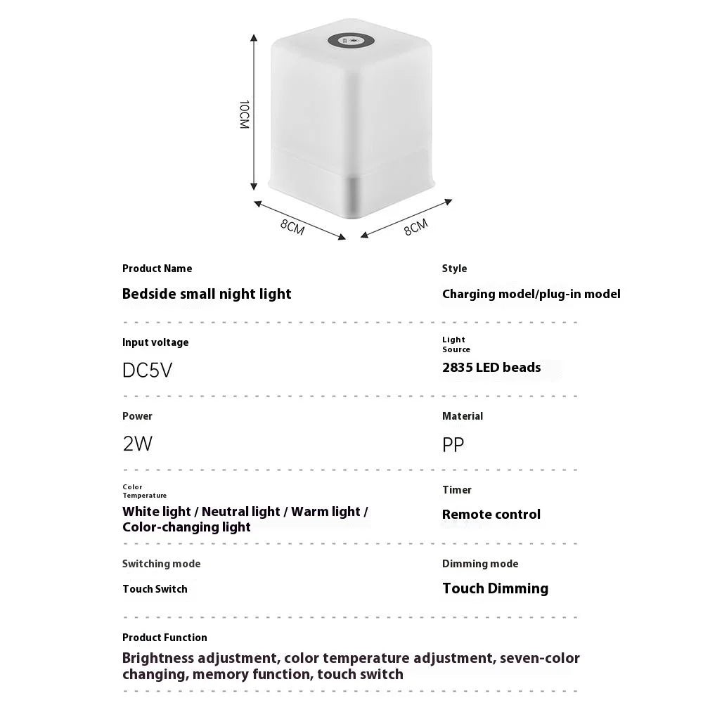 Built In 2400mAh Battery 3 Color Temperatures Dimmable Bedside Lamp Eye Care Touch Control Night Light - 7