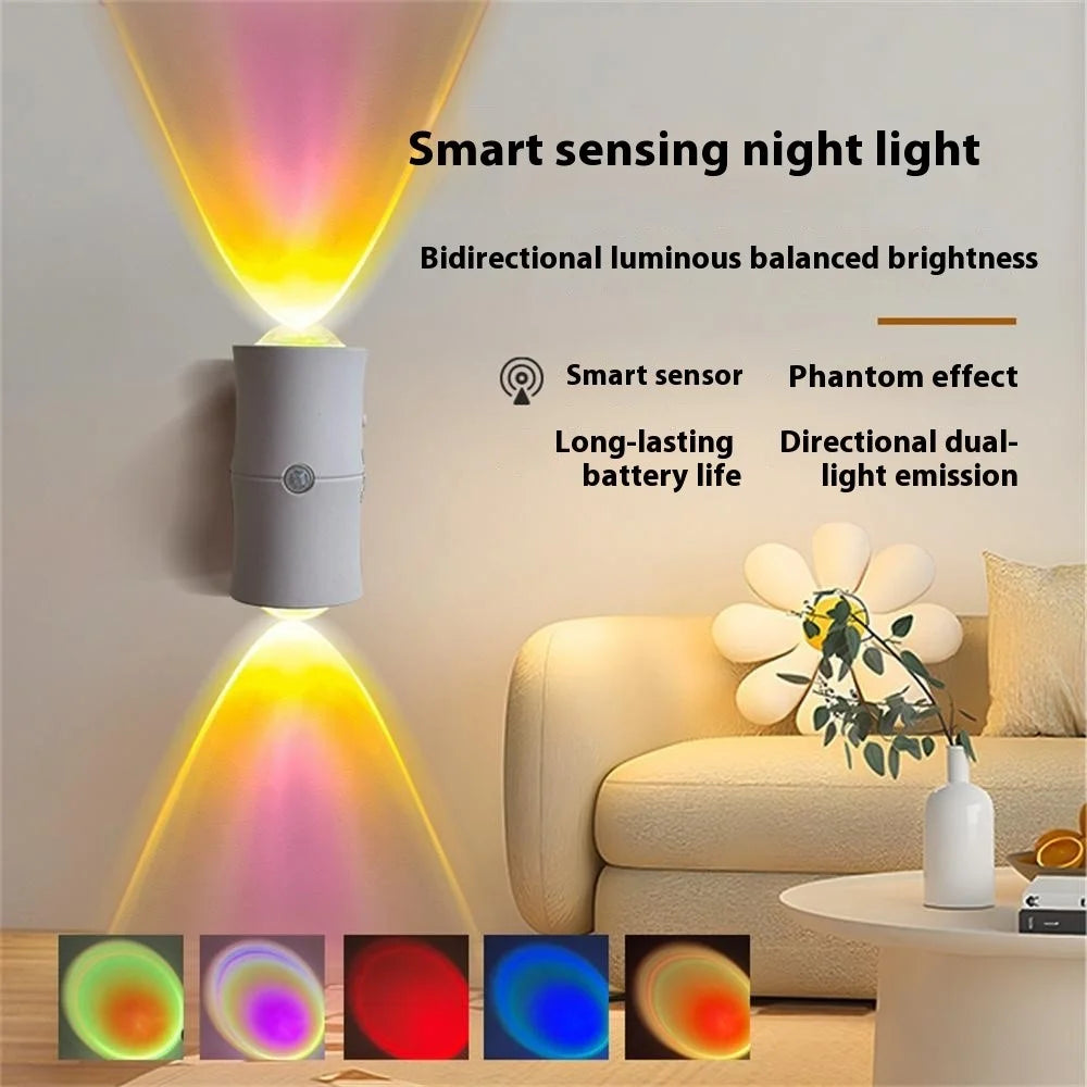 7 Colors RGB Wireless Smart Motion Sensor Night Light for Hallway USB Rechargeable LED Wall Lamp - White - 2