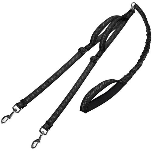 140-200cm Adjustable Length Nylon Reflective Dog Leash Dual Headed Pet Lead Gift for 2 Dogs - Black - 1