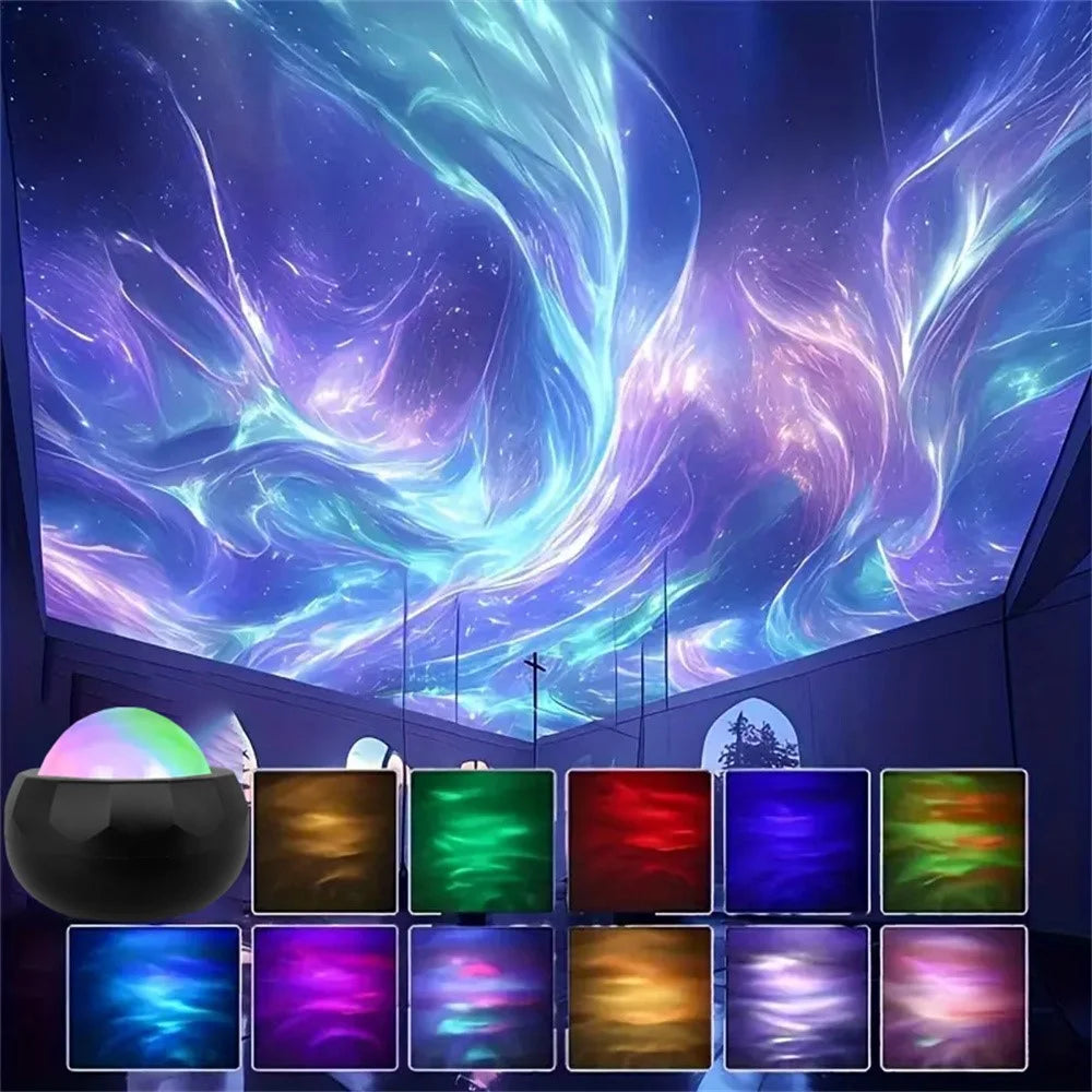 Sound Activated Mini Night Lamp with Remote Colorful Aurora Projector Light for Bedroom / Living Room - Black - 2