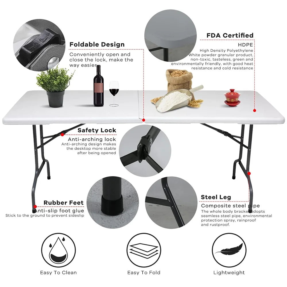 Portable Folding Table Steel + HDPE 1.8m Outdoor Camping Long Desk Home Office Dining Table - 4