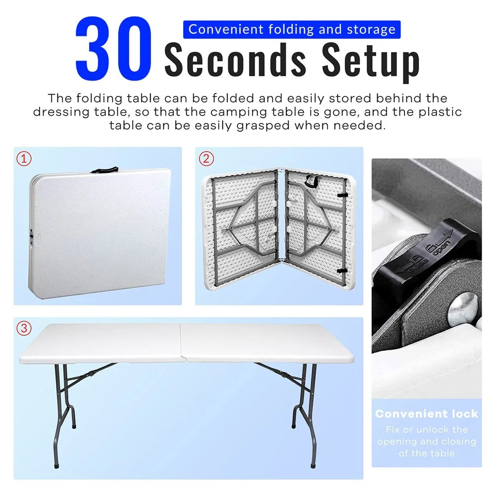 Portable Folding Table Steel + HDPE 1.8m Outdoor Camping Long Desk Home Office Dining Table - 5