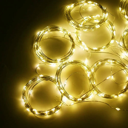 3 x 3m 300 LEDs Solar Powered Copper Wire Curtain Lamp Waterfall Fairy String Light Festival Decoration - Warm Light - 1