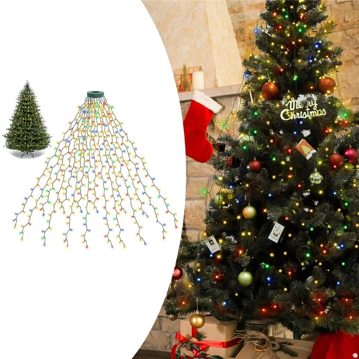 2m 400 LEDs Waterproof Christmas Tree Curtain String Lights 8 Modes Waterfall Fairy Lamp Tree Topper Decor, EU Plug - Colorful Light - 1