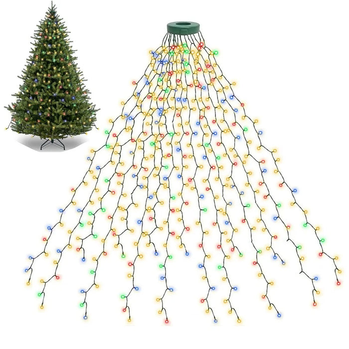 2m 400 LEDs Waterproof Christmas Tree Curtain String Lights 8 Modes Waterfall Fairy Lamp Tree Topper Decor, EU Plug - Colorful Light - 2