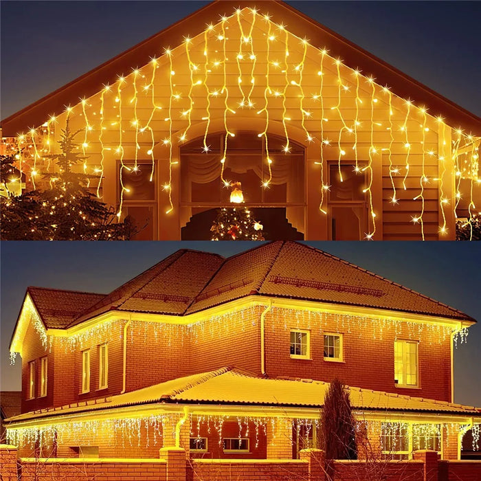 10m 400 LEDs Solar Powered LED Curtain Icicle String Light IP44 Waterproof 8 Modes Ambiance Lamp - Warm White - 1