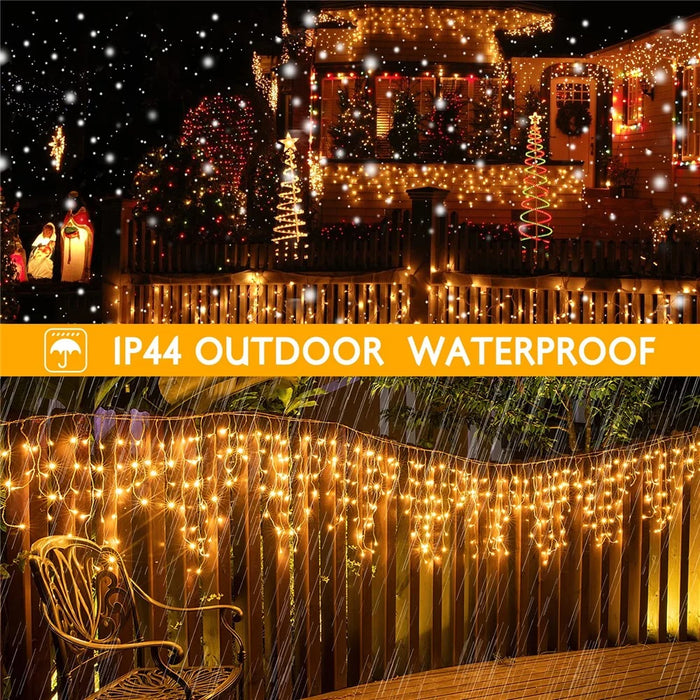 10m 400 LEDs Solar Powered LED Curtain Icicle String Light IP44 Waterproof 8 Modes Ambiance Lamp - Warm White - 2