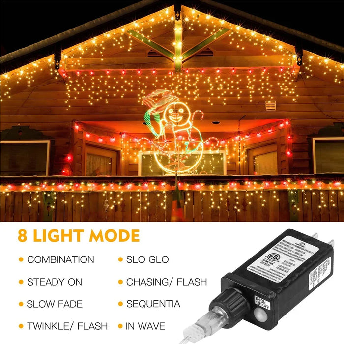 10m 400 LEDs Solar Powered LED Curtain Icicle String Light IP44 Waterproof 8 Modes Ambiance Lamp - Warm White - 3