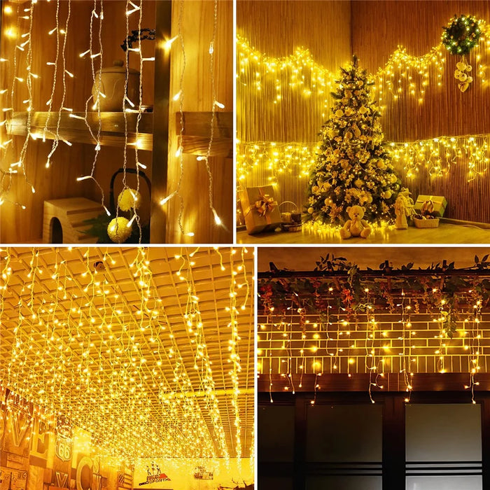 10m 400 LEDs Solar Powered LED Curtain Icicle String Light IP44 Waterproof 8 Modes Ambiance Lamp - Warm White - 4