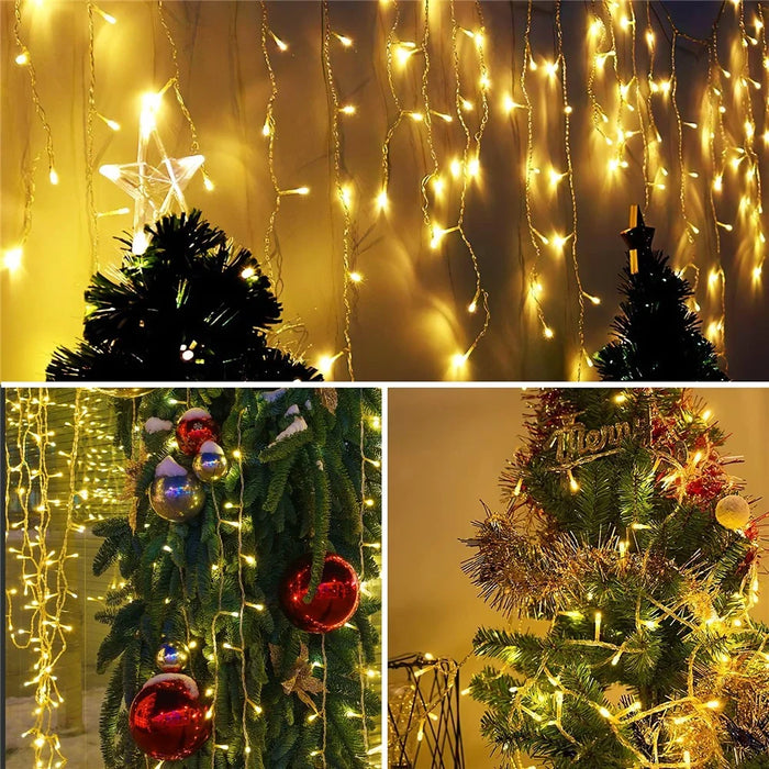 10m 400 LEDs Solar Powered LED Curtain Icicle String Light IP44 Waterproof 8 Modes Ambiance Lamp - Warm White - 5