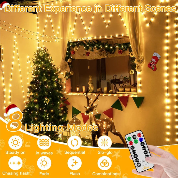 100m 1000 LEDs String Light with Remote Waterproof Ambiance Lamp for Outdoor Garden Tree Decoration, EU Plug - Warm Light - 6