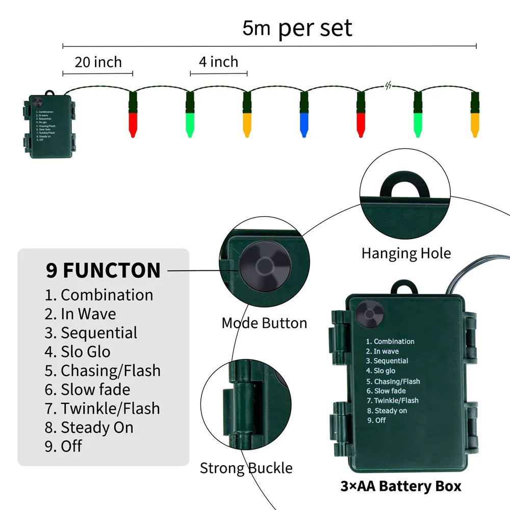 5m 50 LEDs Pointed Bulb Fairy String Light Battery Operated 8 Modes Waterproof Ambiance Lamp - Multi-color - 6