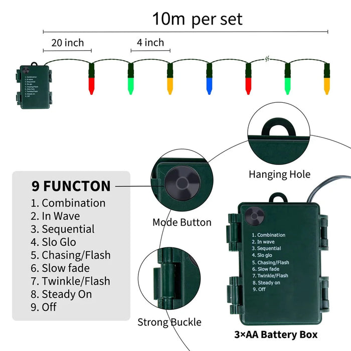 10m 100 LEDs Pointed Bulb Fairy String Light Battery Operated 8 Modes Waterproof Ambiance Lamp - Multi-color - 6