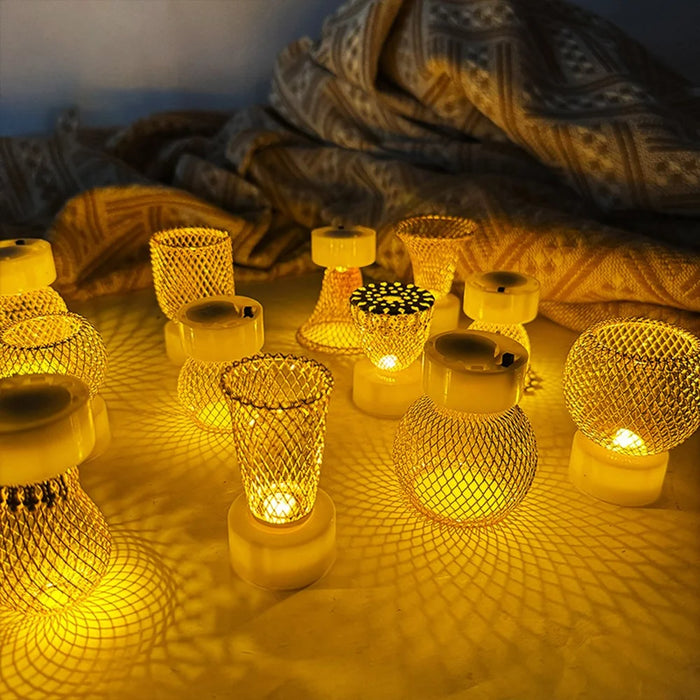 Electronic Candle Light Creative Hollow Gold Plated Wrought Iron Table Night Light for Christmas Decor - 5.3cm Half Ball - 3